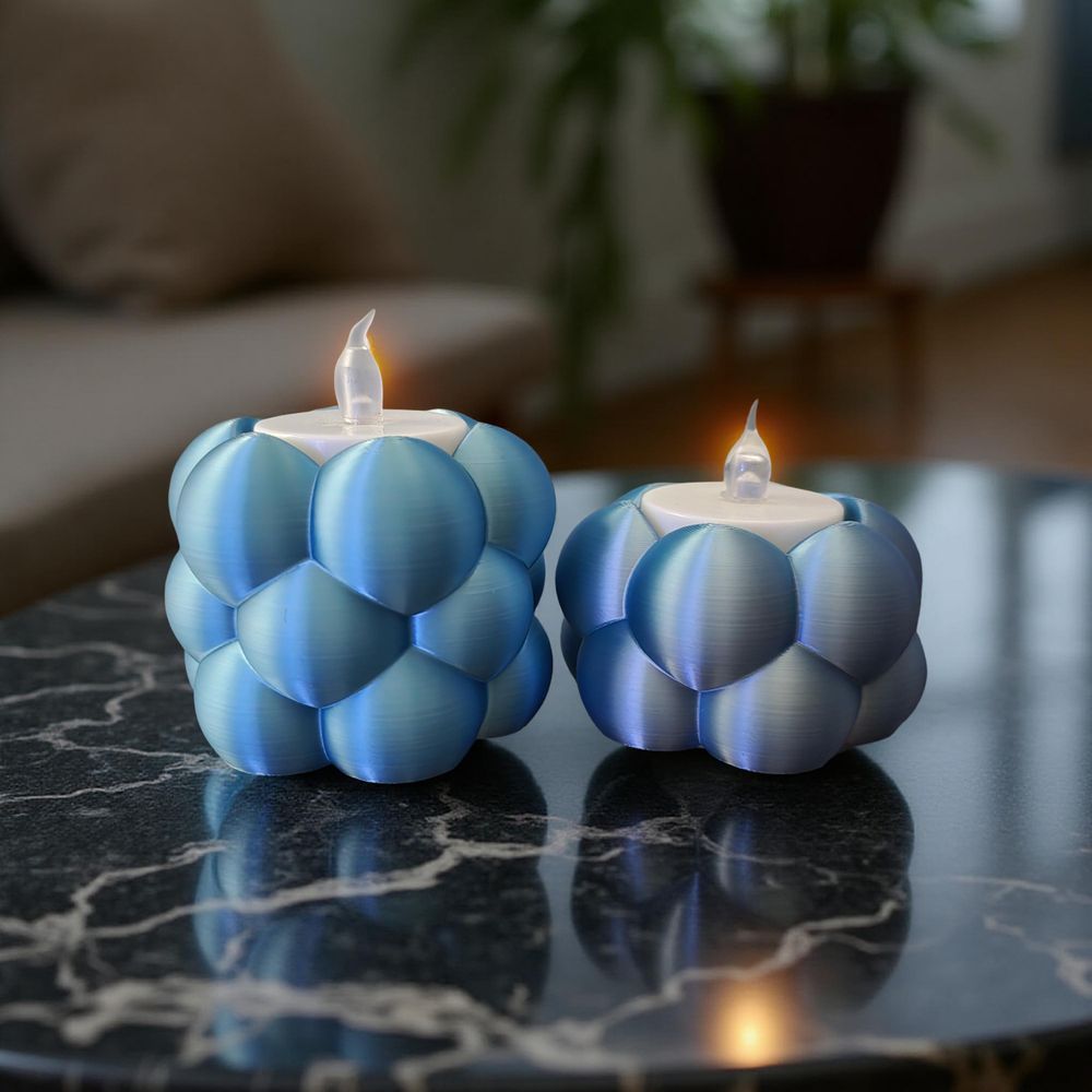 Big Bubbles LED Tealight Candle Holder Set | 3D Printed PLA